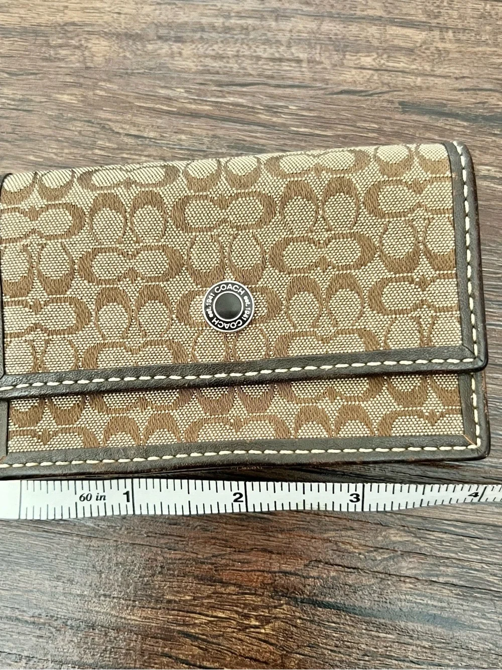 Coach Khaki/Chestnut Signature Canvas Trifold Card Case